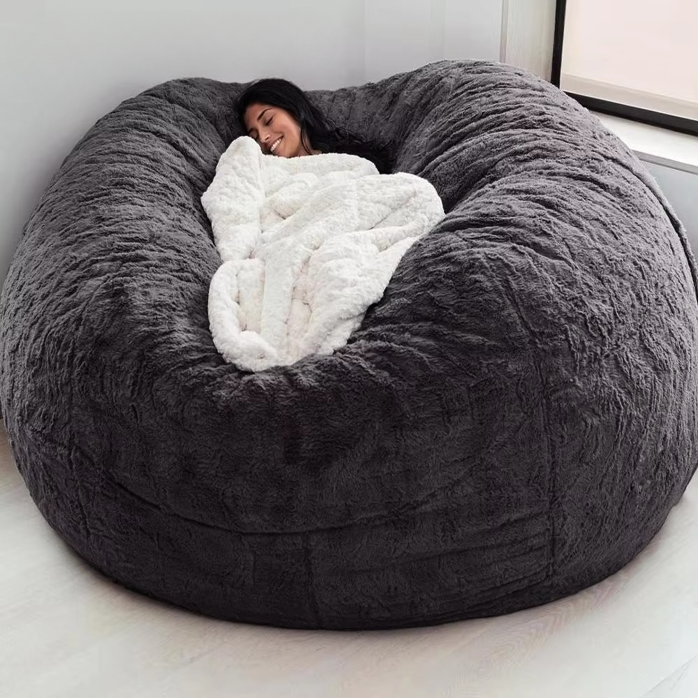 Oversized Faux Fur Bean Bag Cover 5ft Washable Lounge Chair Cover