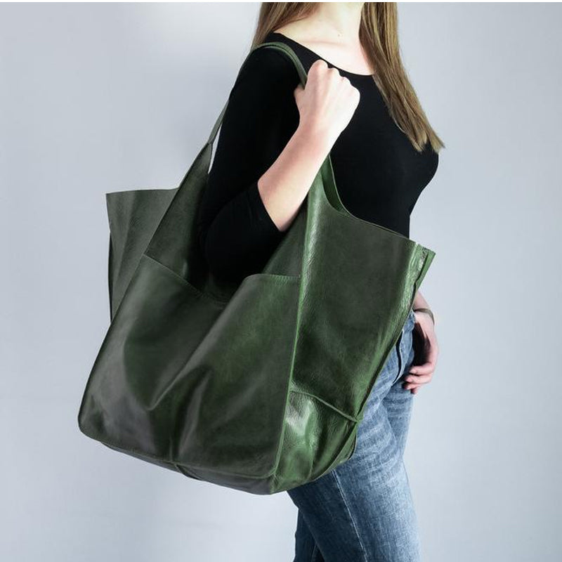 Oversized PU Leather Weekender Travel Tote Bag