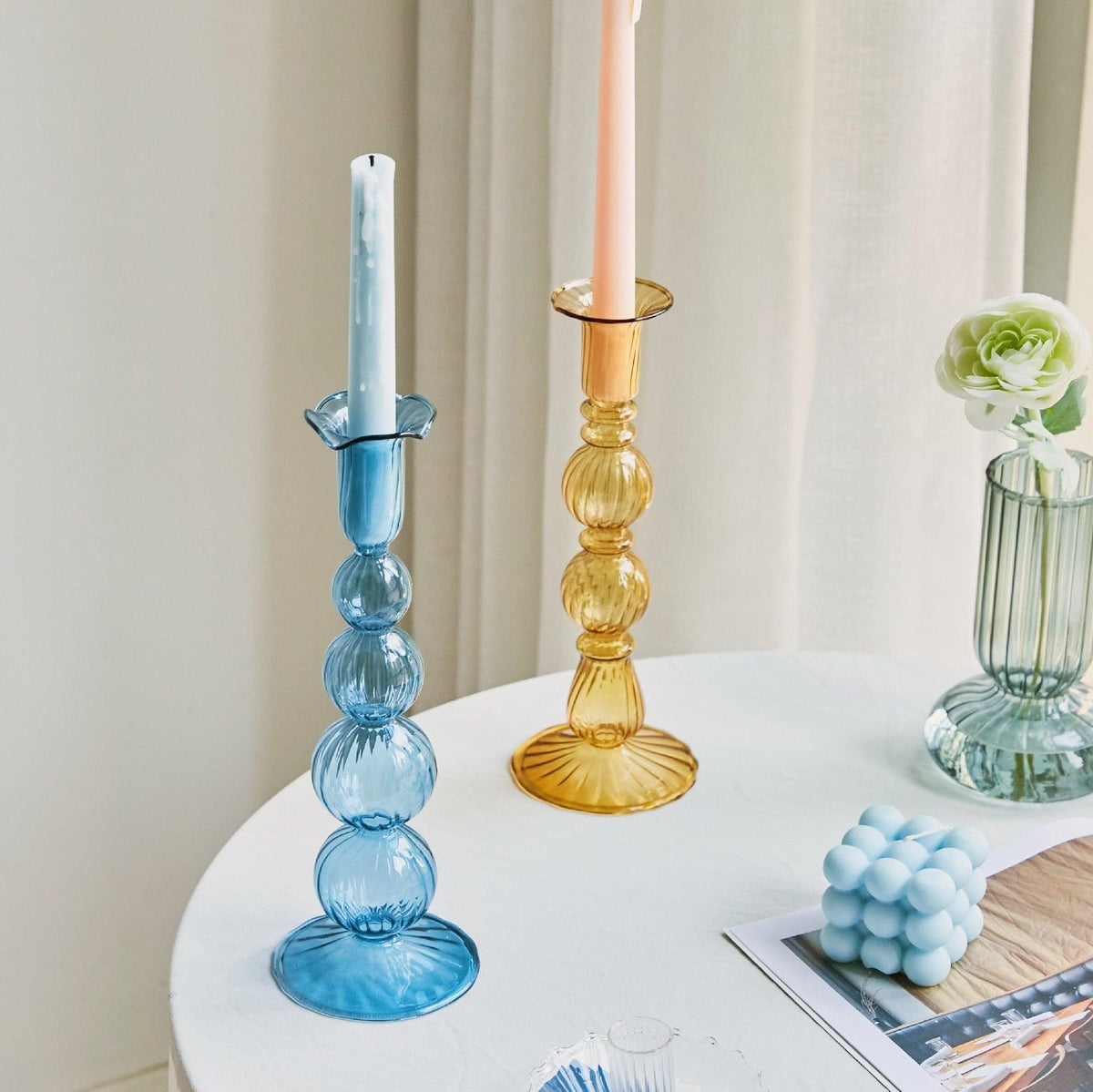 Pastel Glass Candle Holder for Elegant Table Decor