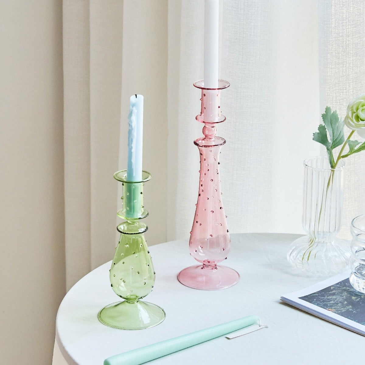 Pastel Glass Candle Holder for Elegant Table Decor