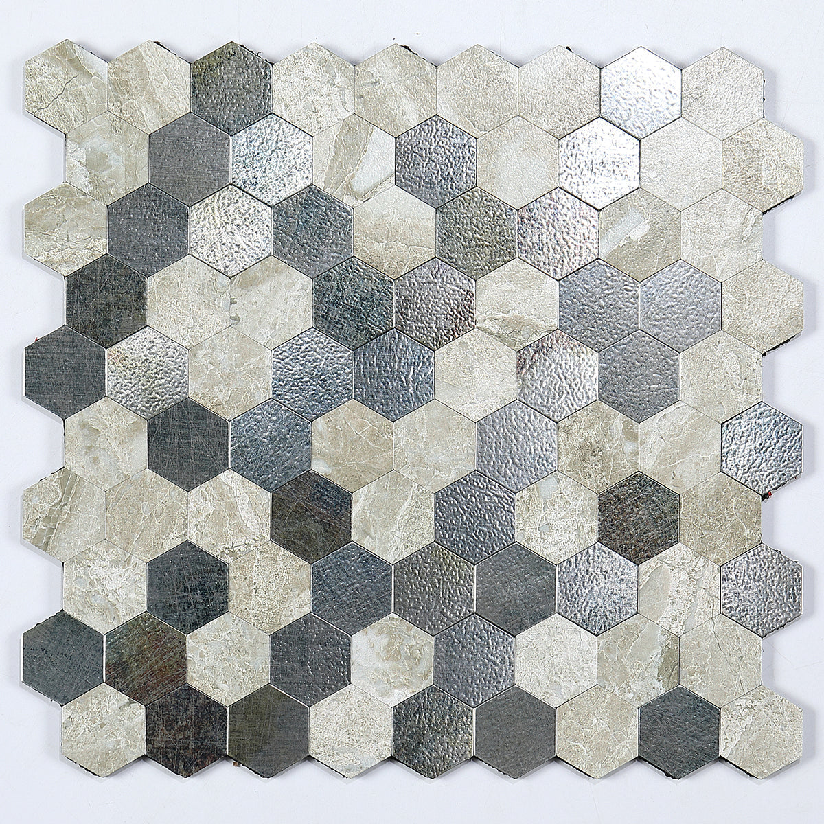 Peel and Stick Metal Hexagon Mosaic Wall Tiles 30 cm