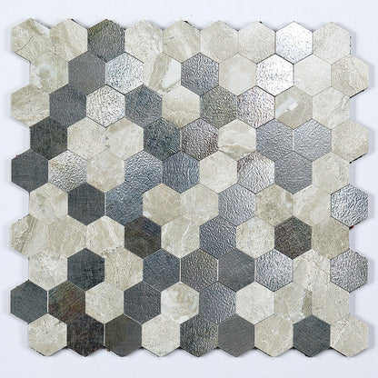 Peel and Stick Metal Hexagon Mosaic Wall Tiles 30 cm