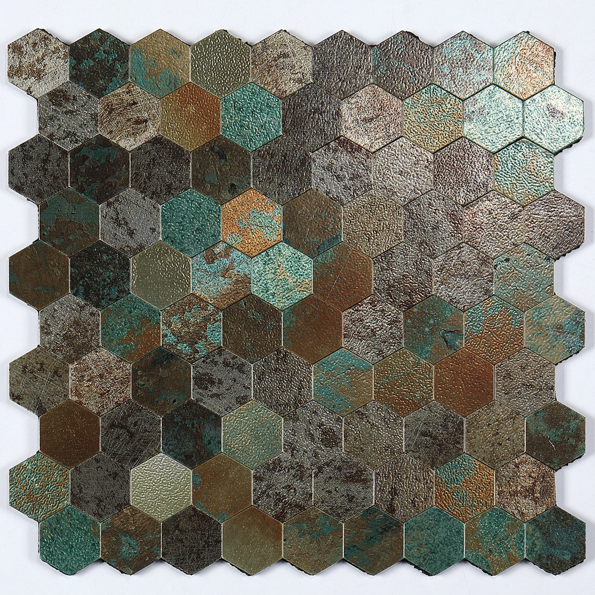 Peel and Stick Metal Hexagon Mosaic Wall Tiles 30 cm