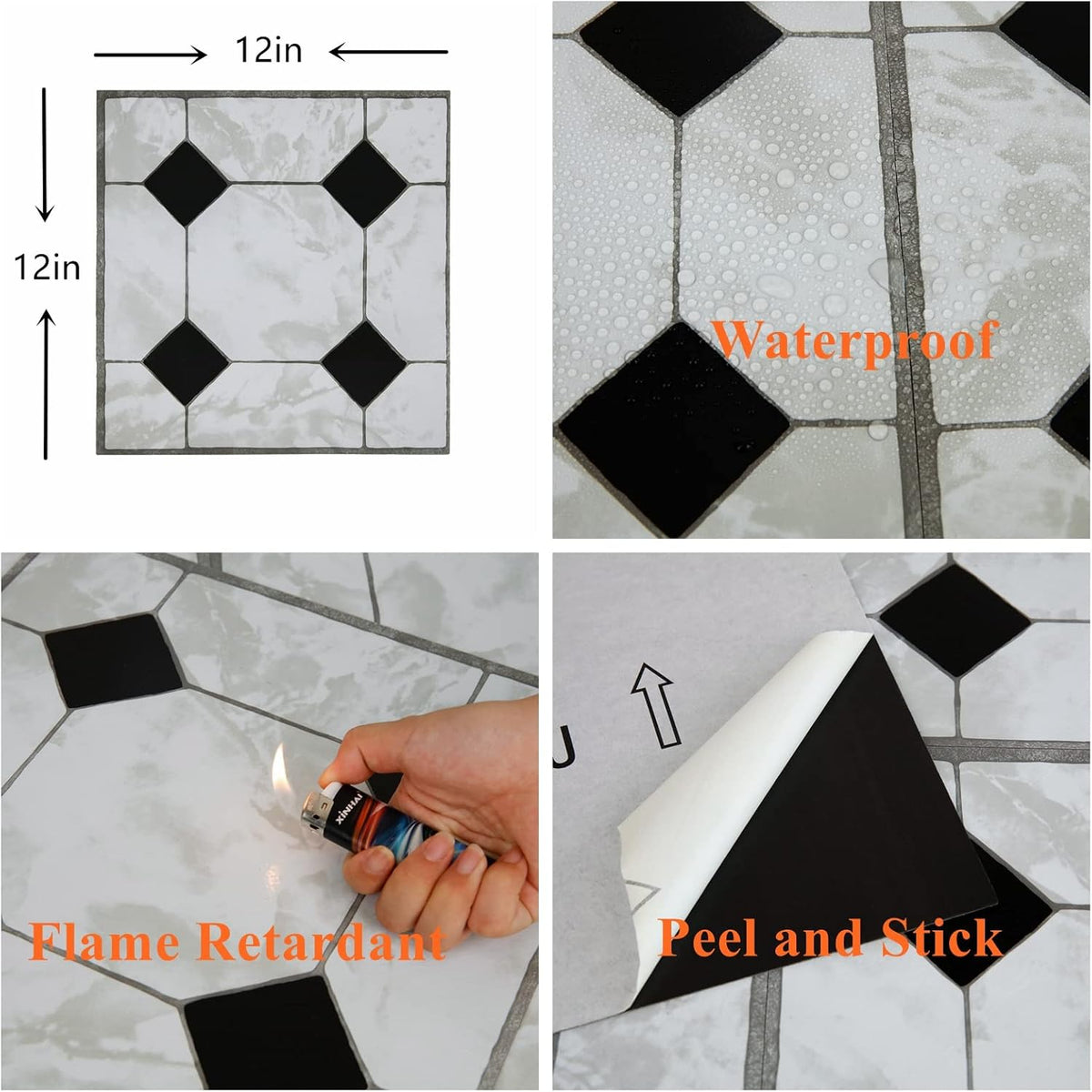 Peel and Stick PVC Vinyl Floor Tiles Waterproof Square Flooring