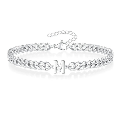 Personalized Initial Cuban Chain Bracelet for Couples