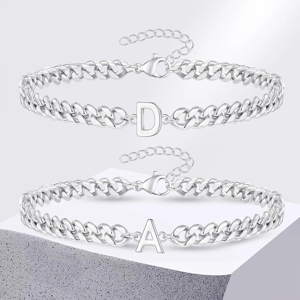 Personalized Initial Cuban Chain Bracelet for Couples