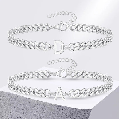 Personalized Initial Cuban Chain Bracelet for Couples