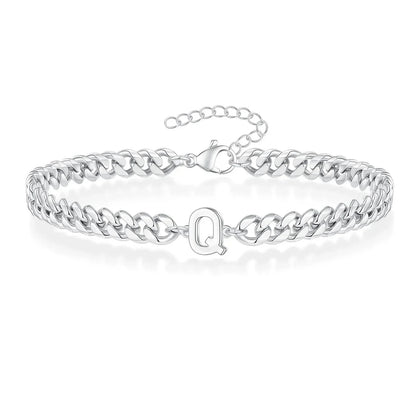 Personalized Initial Cuban Chain Bracelet for Couples