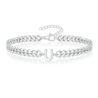Personalized Initial Cuban Chain Bracelet for Couples