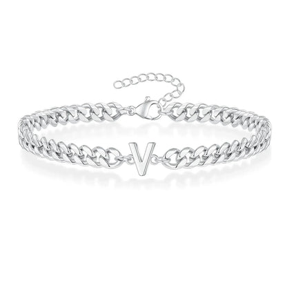 Personalized Initial Cuban Chain Bracelet for Couples