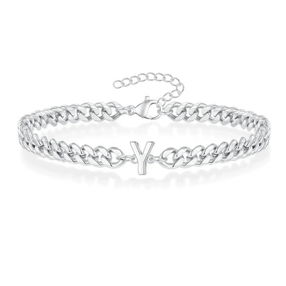 Personalized Initial Cuban Chain Bracelet for Couples