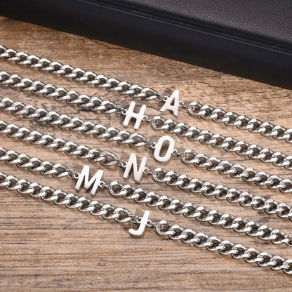 Personalized Initial Cuban Chain Bracelet for Couples