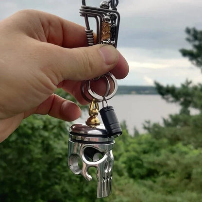 Piston Skull Keychain with Bottle Opener and Flashlight