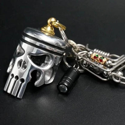 Piston Skull Keychain with Bottle Opener and Flashlight