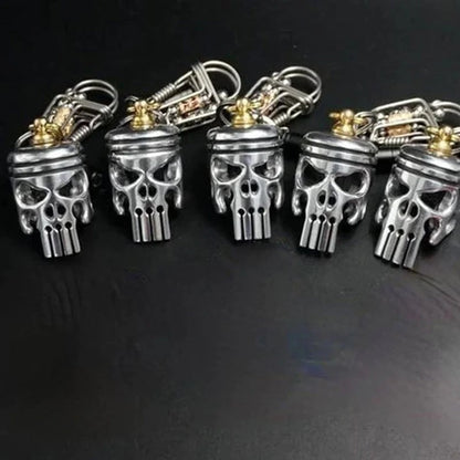 Piston Skull Keychain with Bottle Opener and Flashlight