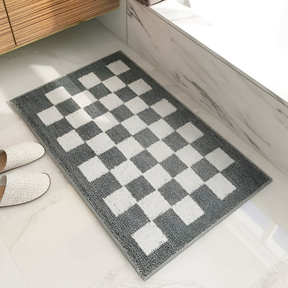 Plush Checkered Microfiber Bath Mat