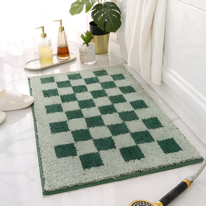 Plush Checkered Microfiber Bath Mat