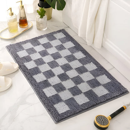 Plush Checkered Microfiber Bath Mat