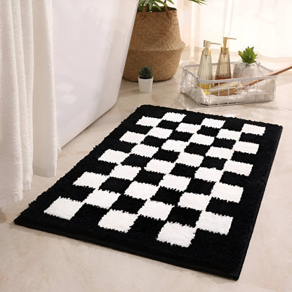 Plush Checkered Microfiber Bath Mat
