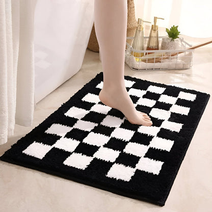 Plush Checkered Microfiber Bath Mat