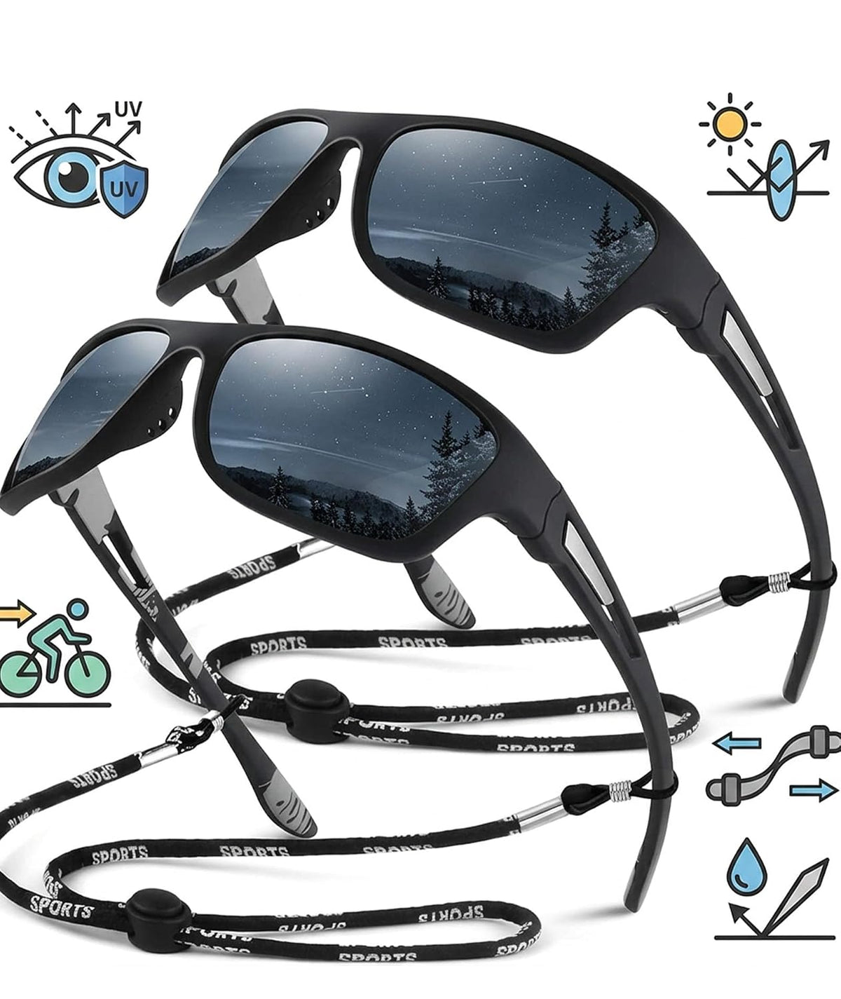 Polarized UV400 Wraparound Sports Sunglasses for Cycling Running and Outdoor Activities