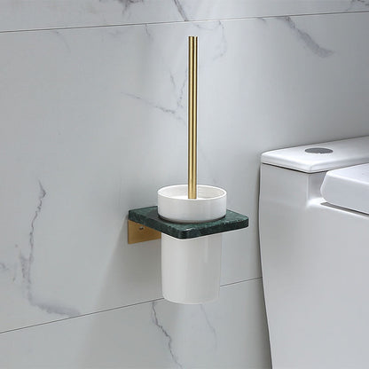 Polished Brass Bathroom Hardware Set with Marble Accent