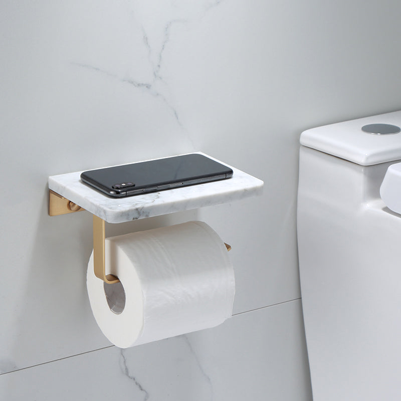 Polished Brass Bathroom Hardware Set with Marble Accent