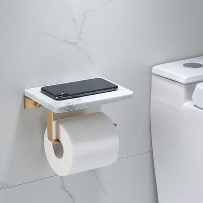 Polished Brass Bathroom Hardware Set with Marble Accent