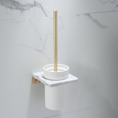 Polished Brass Bathroom Hardware Set with Marble Accent