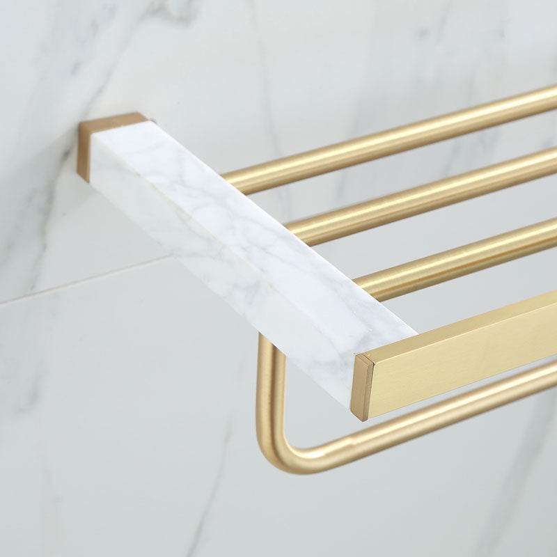 Polished Brass Bathroom Hardware Set with Marble Accent