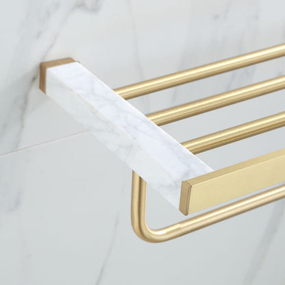 Polished Brass Bathroom Hardware Set with Marble Accent