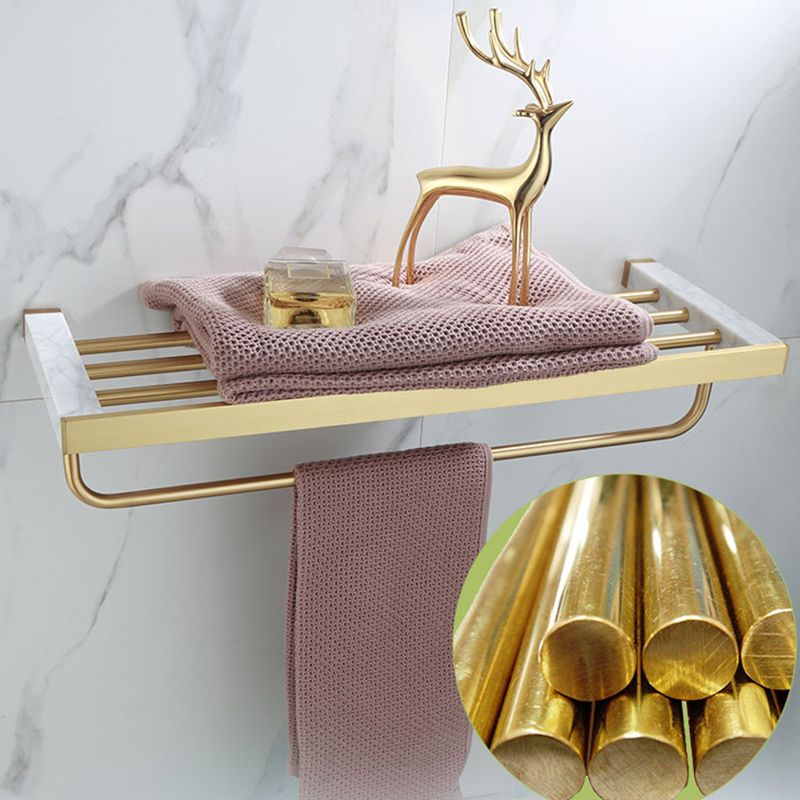 Polished Brass Bathroom Hardware Set with Marble Accent