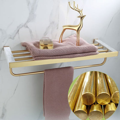 Polished Brass Bathroom Hardware Set with Marble Accent