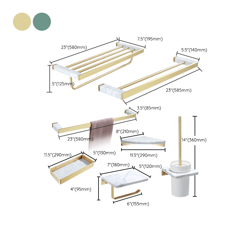 Polished Brass Bathroom Hardware Set with Marble Accent