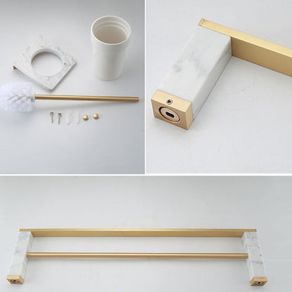 Polished Brass Bathroom Hardware Set with Marble Accent