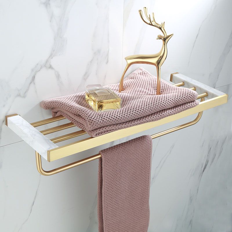 Polished Brass Bathroom Hardware Set with Marble Accent