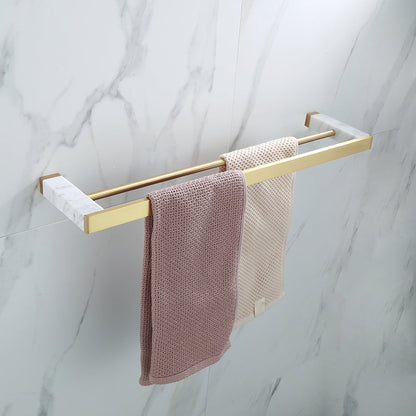 Polished Brass Bathroom Hardware Set with Marble Accent