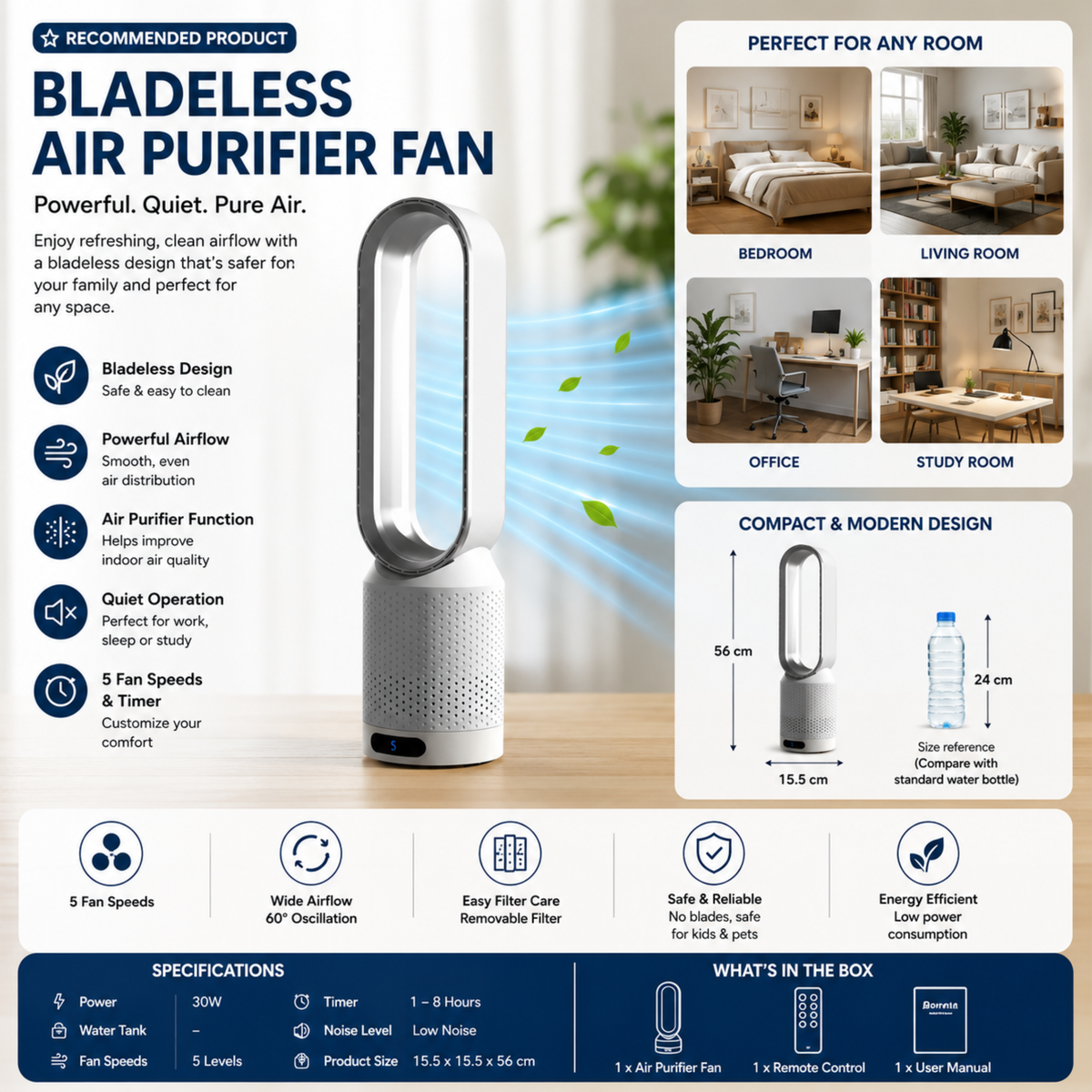 Portable 3 in 1 Air Cooler with UV Purification Ioniser and 6L Water Tank