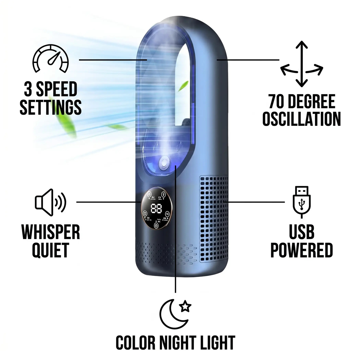 Portable Bladeless Personal Air Cooler with USB Power