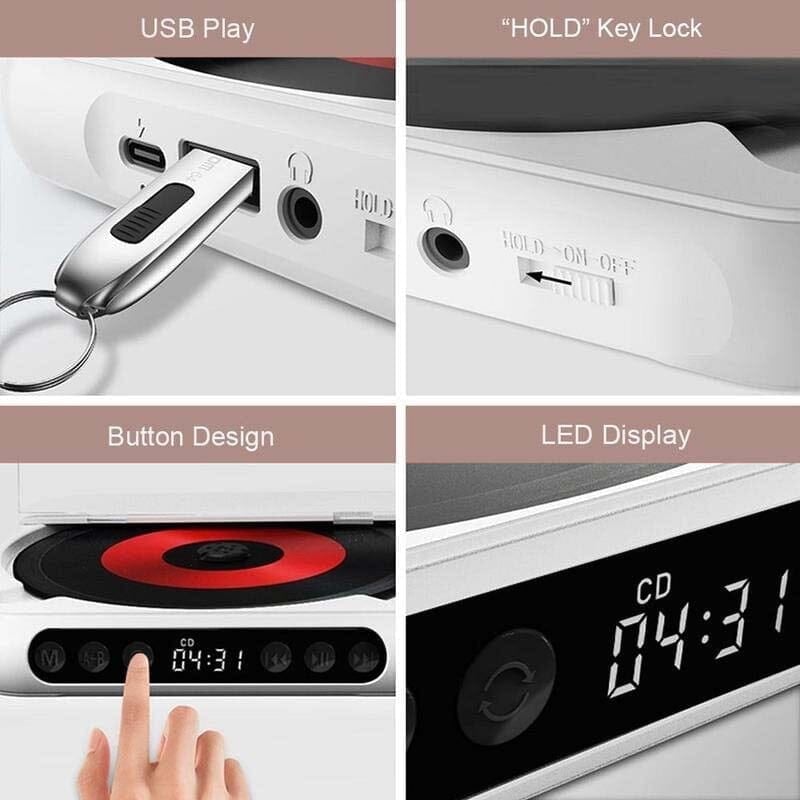 Portable Bluetooth CD Player with Rechargeable Battery