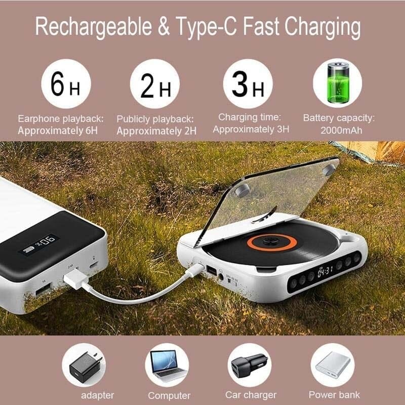 Portable Bluetooth CD Player with Rechargeable Battery