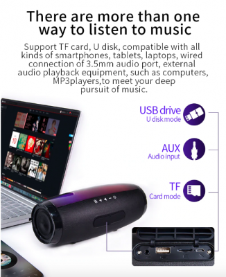 Portable Bluetooth LED Speaker with FM Radio USB SD Card and AUX