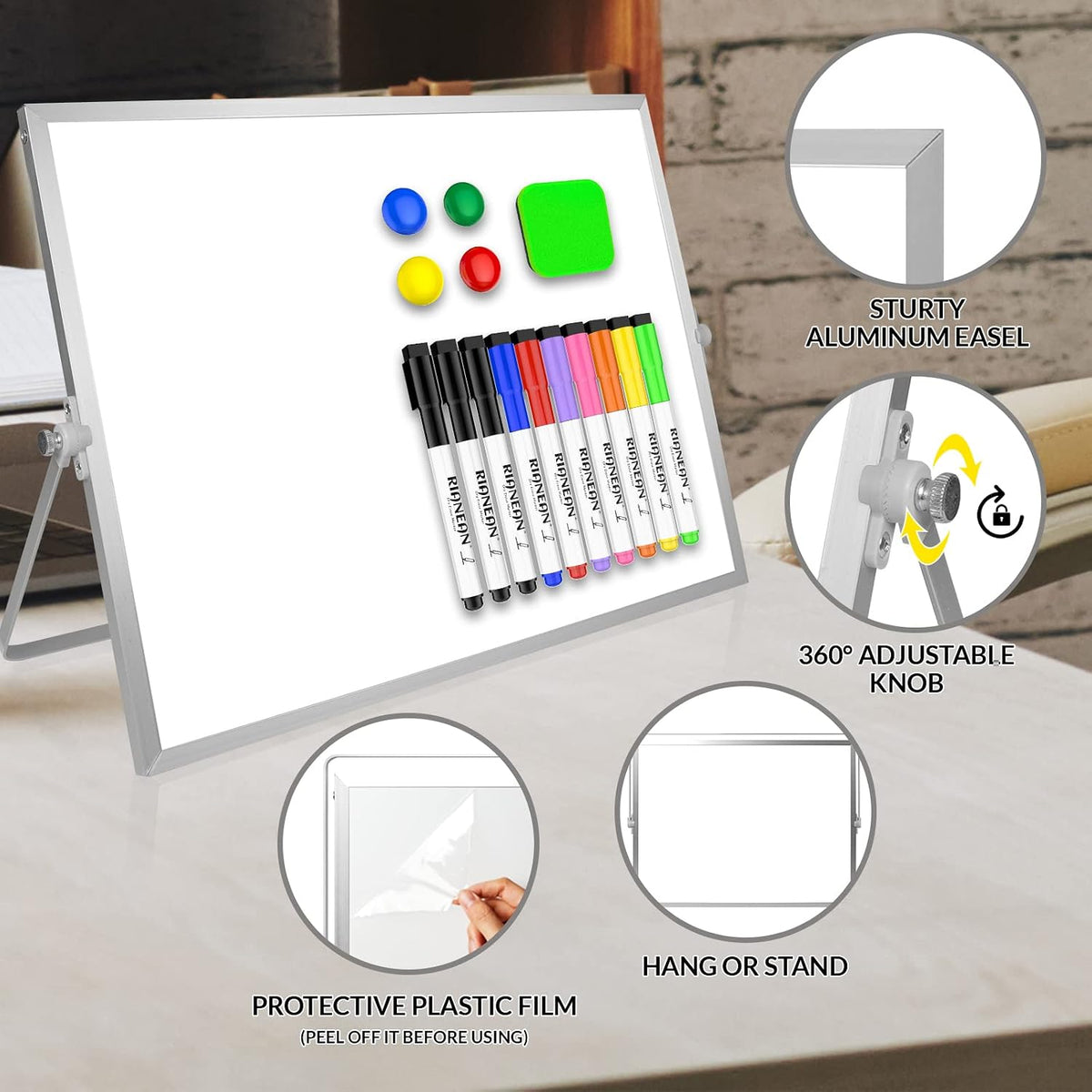 Portable Double Sided Magnetic Whiteboard with Stand