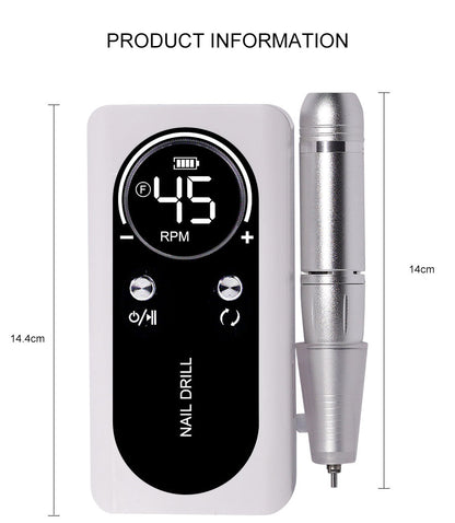 Portable Electric Nail File 45000RPM Rechargeable Low Noise Manicure Drill