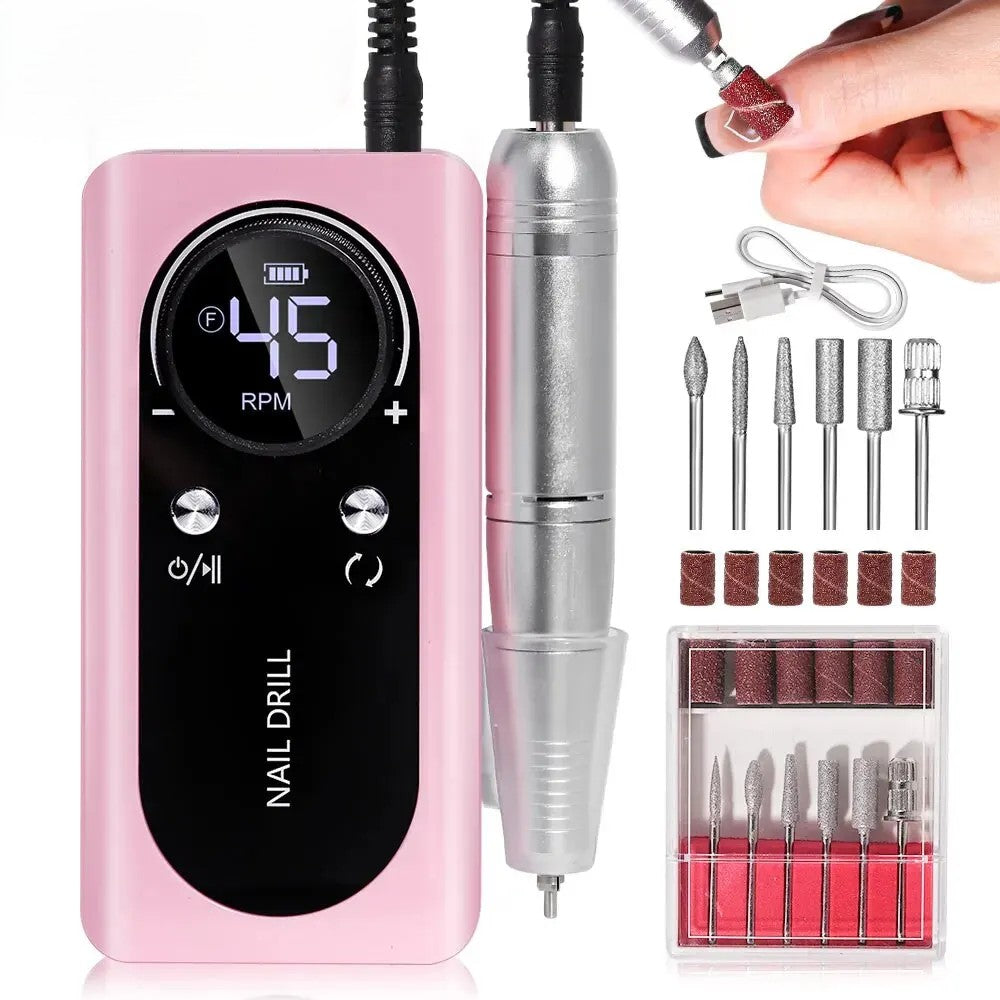 Portable Electric Nail File 45000RPM Rechargeable Low Noise Manicure Drill