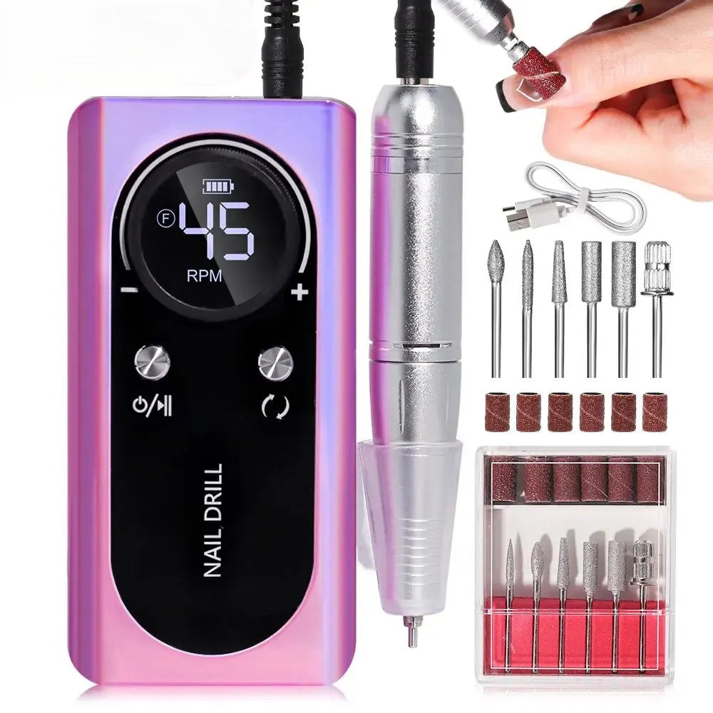 Portable Electric Nail File 45000RPM Rechargeable Low Noise Manicure Drill