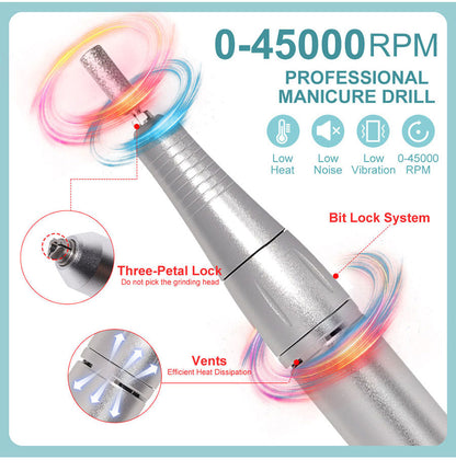 Portable Electric Nail File 45000RPM Rechargeable Low Noise Manicure Drill