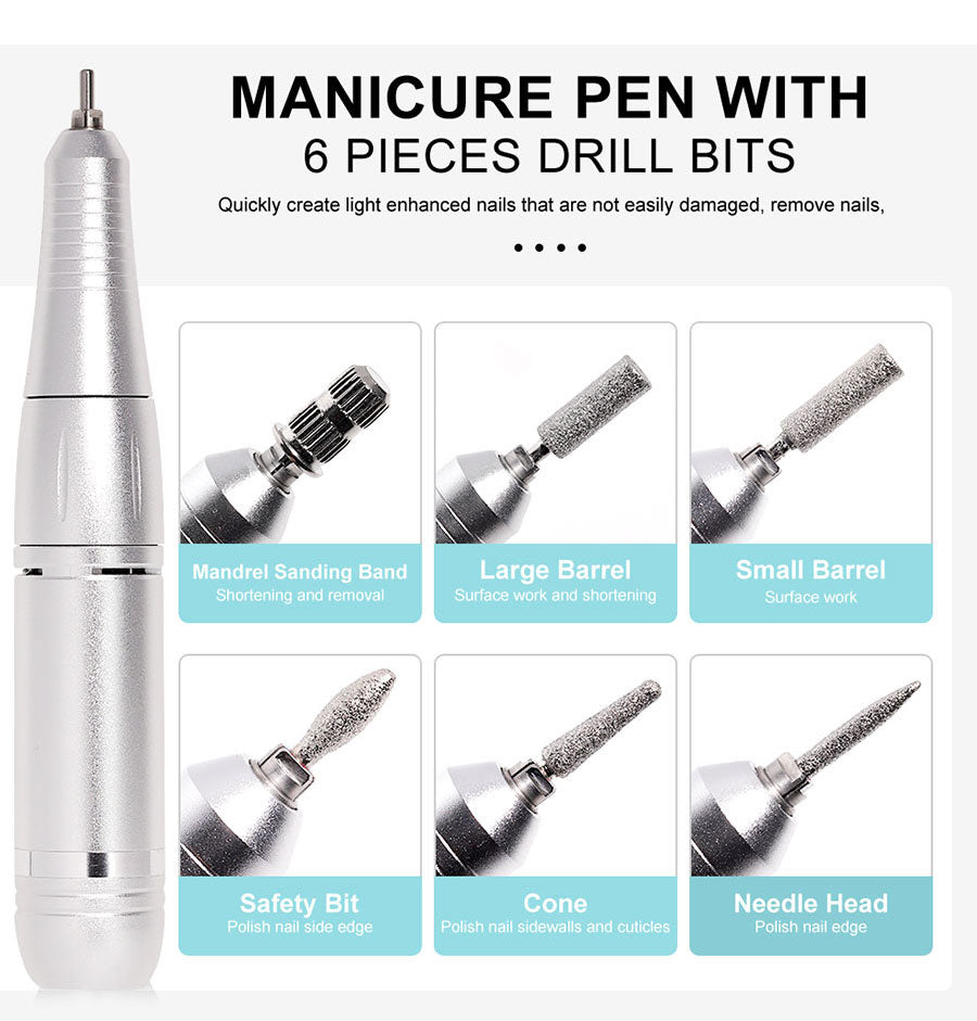 Portable Electric Nail File 45000RPM Rechargeable Low Noise Manicure Drill