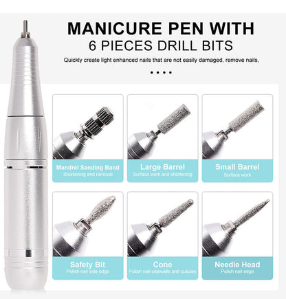 Portable Electric Nail File 45000RPM Rechargeable Low Noise Manicure Drill