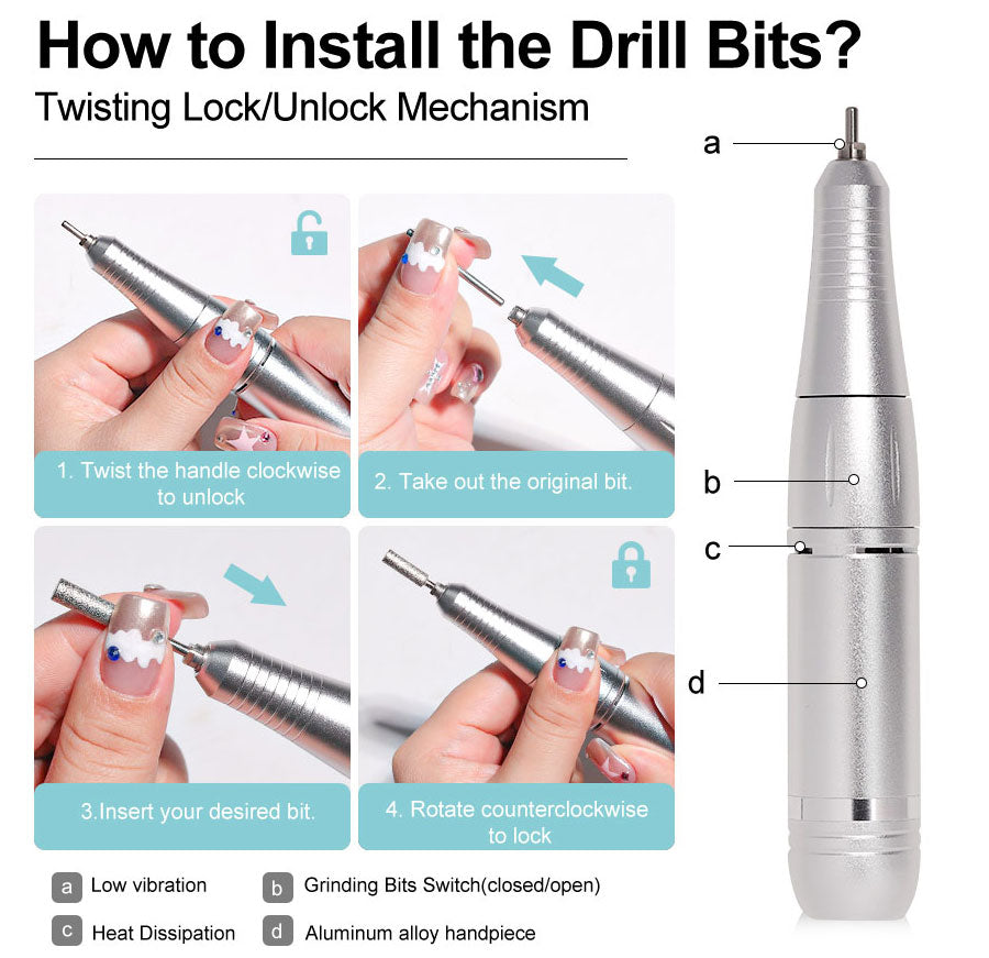 Portable Electric Nail File 45000RPM Rechargeable Low Noise Manicure Drill